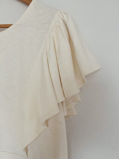 BANANA REPUBLIC Womens Ivory Ruffle Blouse Sz L Crop Short Sleeve Open Back Top