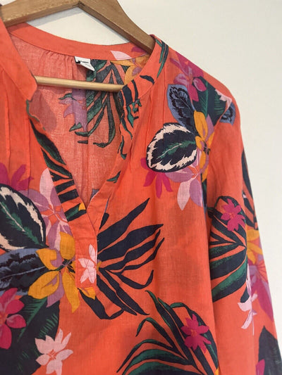 Old Navy Linen Blend Floral Top Sz XL Hawaiian Flower Peasant Resort Travel