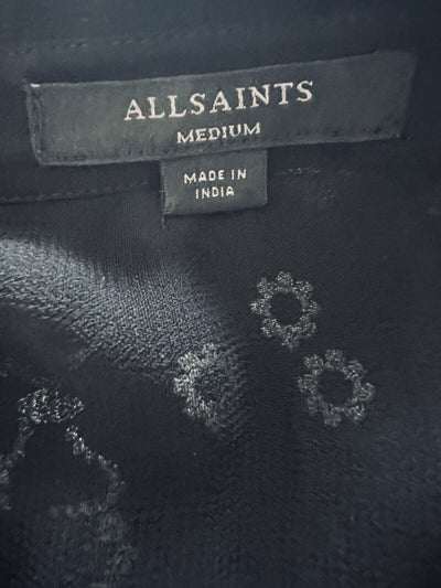 ALLSAINTS Kyra Embroidered Blouse Sz M Black Lightweight Sheer Button Down