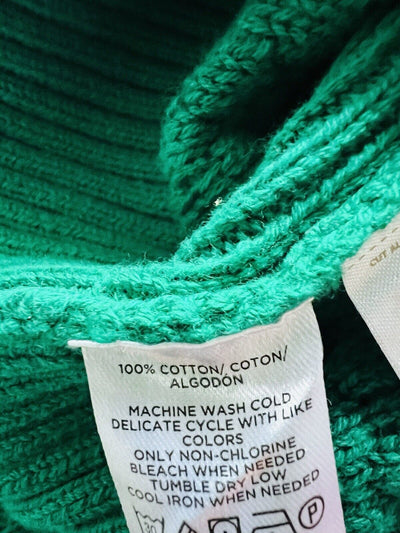 LOFT Pullover Green Knit Sweater Sz M Woven Detail Crew Neck Crop Short Boho