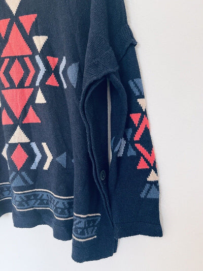 J. JILL Aztec Turtleneck Sweater Sz S Doleman Sleeve Tunic Botton Boho Western