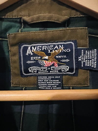 AMERICAN LIVING Khaki Jacket Size XL Short Zip Plaid Lining
