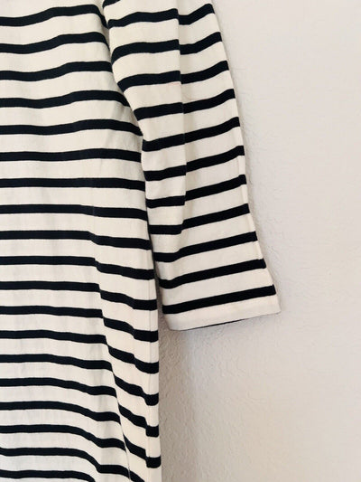 KATE SPADE Dress Sz XS Collar Cream Blue Stripe Jersey Knit Long Sleeve Nautical