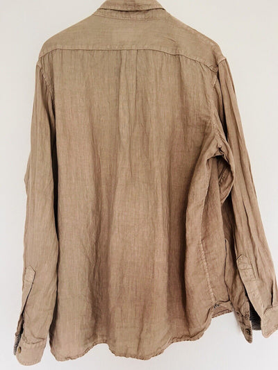 THE NEW IVY BRAND Mens Button Up Shirt Sz XL Beige 100% Linen Long Sleeve