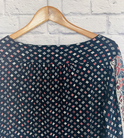 LUCKY BRAND Womens Argyle Long Sleeve Shirt Sz L Diamond Print Blouse Boho