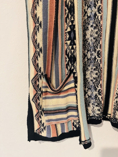PINK ROSE Southwestern Cardigan Knit Sz L Sleeveless Pockets Open Front Aztec