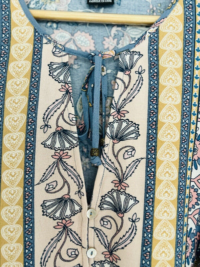CITY CHIC Floral Tunic Dress Sz XXS Blue Balloon Sleeves Fairy Coquette Boho