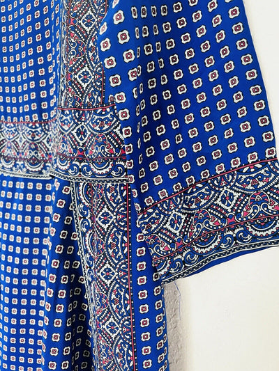 MADEWELL 100% Silk A-line Dress Sz XS Blue Pockets Lined Geometric Knee Length