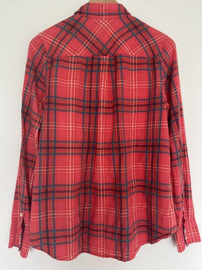 J CREW Women's Red Plaid Shirt Sz 8 Botton Down Collared Long Sleeve Top Boho