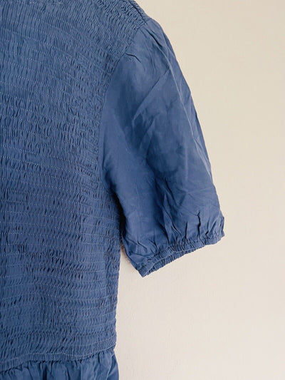 UNBRANDED Smocked Tiered Maxi Dress Sz L Blue Puff Sleeve Long Peasant Boho