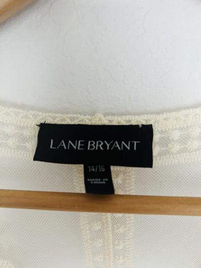 LANE BRYANT Cream Lace Overlay Kimono Cardigan Sz 14/16 Cover Up Boho Western