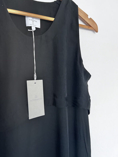 ALTERNATIVE NWT Classic Black Shift Dress Sz M Asymmetric Double Hem Sleeveless