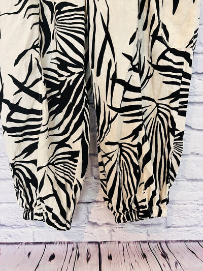 RACHEL ZOE Zebra Animal Print Drawstring Pant Sz S Linen Blend Oversized Fit