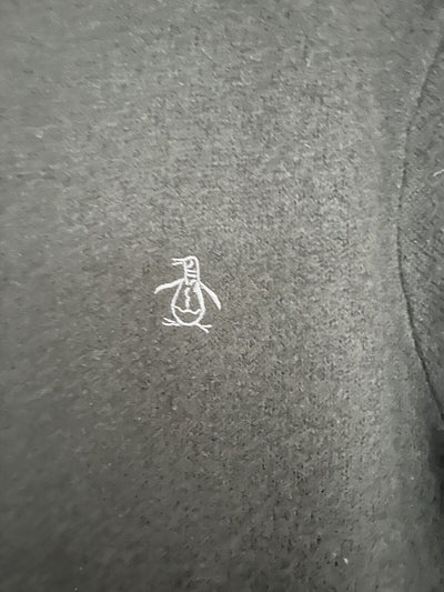 PENGUIN 100% Wool Sweater Sz M Gray Zip Mock Neck Chore Pockets Academia