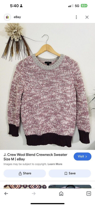 J. CREW Wool Blend Sweater Sz M Crewneck Pink 3/4 Sleeves