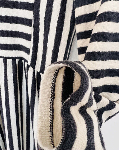 ORANGE CREEK Terry Cloth Dress Sz S Stripped Dark Grey White Pullover Pockets