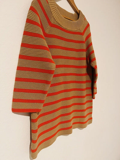 TALBOTS Striped Tunic Sweater Sz 1X Orange/beige 3/4 Sleeve Heavy Knit