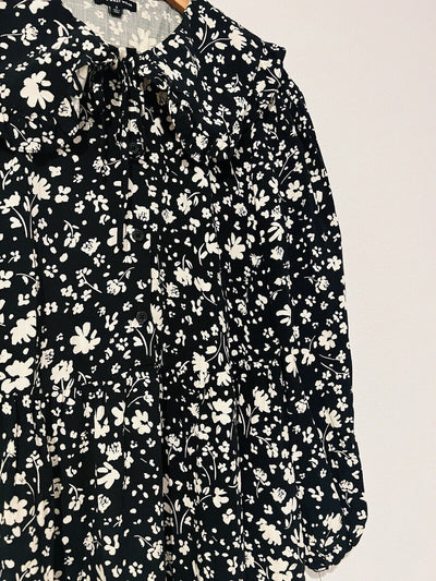 WHO WHAT WEAR Floral Maxi Dress Sz S Tie Collar Ruffle Balloon Sleeves Peasant