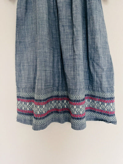 CAT & JACK Girls XL 14/16 Embroidered Shirt Dress Denim Blue Aztec Western Boho
