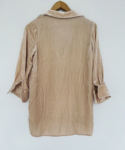 Sundance Blue Tassel 100% Silk Velvet Velour Top Tunic V Neck Collar Hi-Low