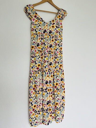 OLD NAVY Tiered Wildflower Floral Fit & Flare Dress Sz XS Open Back Bow Boho