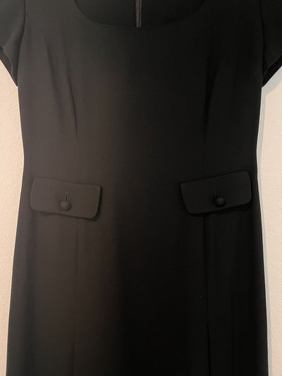 ANN TAYLOR Little Black Dress Sz 6 Faux Front Pockets Classic Back Zipper Office