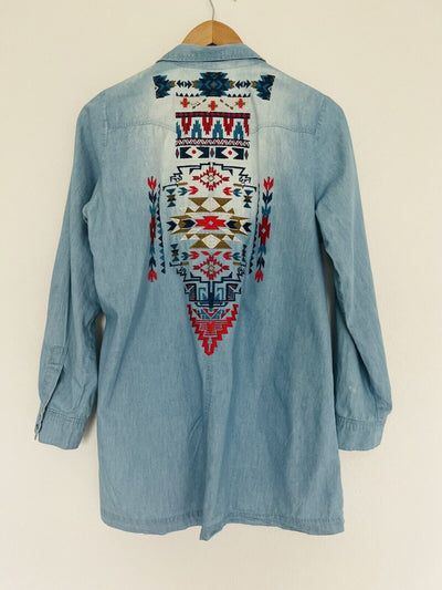 ANDREE by Unit Embroidered Shirt Sz S Botton Down Top Aztec Southwestern Boho