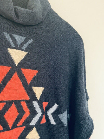 J. JILL Aztec Turtleneck Sweater Sz S Doleman Sleeve Tunic Botton Boho Western