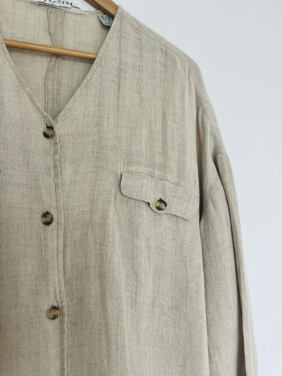 Compagnie International Express VTG 100% Linen Button-Up Shirt Sz L Lagenlook