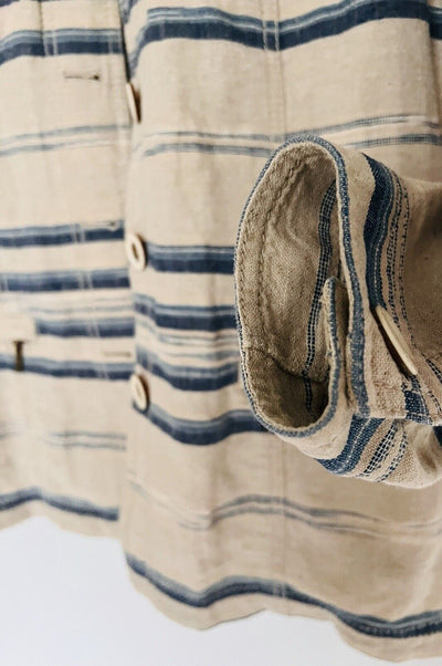 COLDWATER CREEK Linen/Cotton Jacket Sz 16 Tan/Blue Pockets Short Southwest Aztec