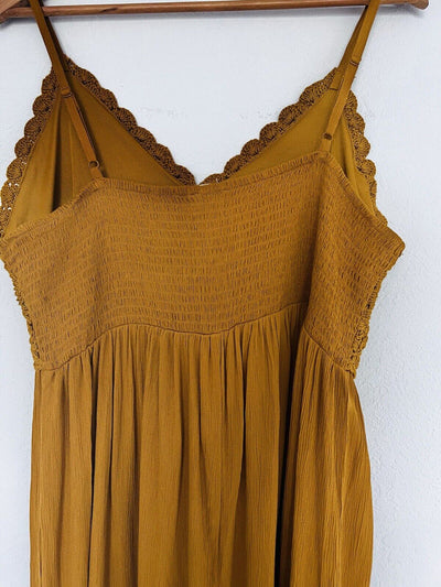HINT OF BLUSH Crochet Boho Midi Dress Sz XL Rust Color Sleeveless 100% Rayon