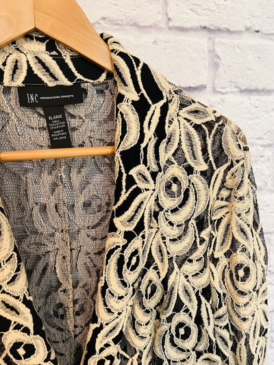 INC INTERNATIONAL NWT Womens Lace Blazer Sz XL Embroider Black & Beige