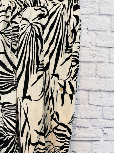 RACHEL ZOE Zebra Animal Print Drawstring Pant Sz S Linen Blend Oversized Fit