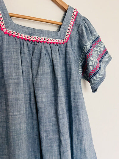 CAT & JACK Girls XL 14/16 Embroidered Shirt Dress Denim Blue Aztec Western Boho