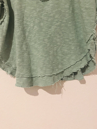 FREE PEOPLE We The Free Slouchy Crop Top Sz S Green Distressed V-Neck Shirt