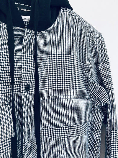 ORIGINAL USE Mens Hooded Shirt Sz M Heavyweight Pockets Long-Sleeve Houndstooth