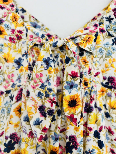 OLD NAVY Tiered Wildflower Floral Fit & Flare Dress Sz XS Open Back Bow Boho