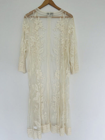 LANE BRYANT Cream Lace Overlay Kimono Cardigan Sz 14/16 Cover Up Boho Western