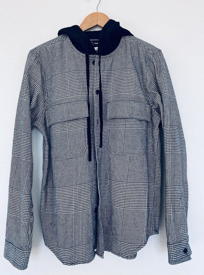 ORIGINAL USE Mens Hooded Shirt Sz M Heavyweight Pockets Long-Sleeve Houndstooth