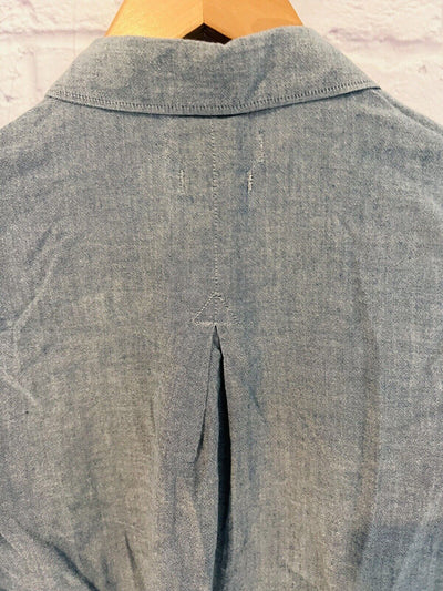 MADEWELL Womens Botton Up Shirt Gray Sz M Short Sleeve Classic Workwear Career