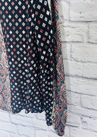 LUCKY BRAND Womens Argyle Long Sleeve Shirt Sz L Diamond Print Blouse Boho