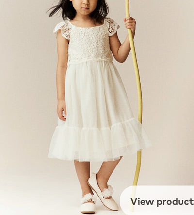 H&M Crochet Lace Tulle Tired Dress Sz 8 Girls Ruffle Hem Holiday Easter Formal