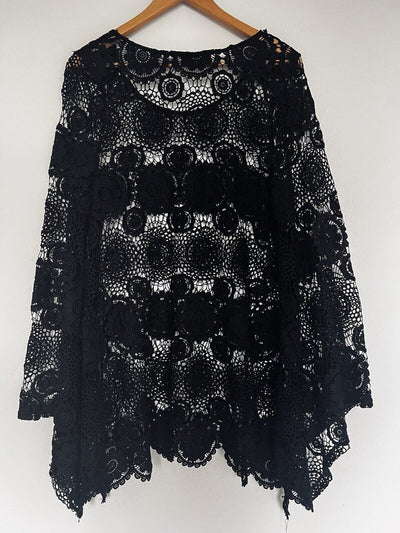ANTHROPOLOGIE By Together Embroidered Crochet knit Sz XL Black Boho Cover Up
