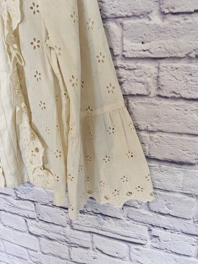 J. CREW Eyelet Ivory Top G8370 Size 4 Petite Botton Up Blouse Western Boho