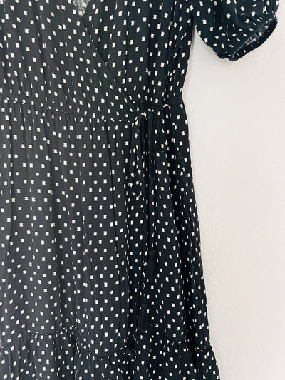 KNOX ROSE Short Sleeve Actual Wrap Dress Sz S Pockets Puff Sleeves Polka Dot