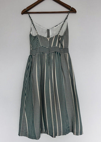 LUSH Womens Green Striped Dress Sz S Tie Front Midi Bow 100% Cotton