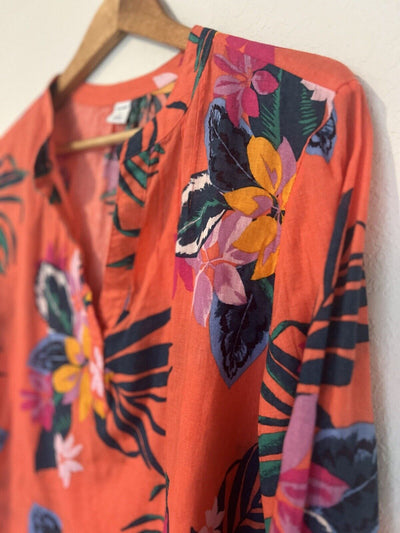 Old Navy Linen Blend Floral Top Sz XL Hawaiian Flower Peasant Resort Travel