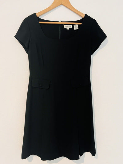 ANN TAYLOR Little Black Dress Sz 6 Faux Front Pockets Classic Back Zipper Office