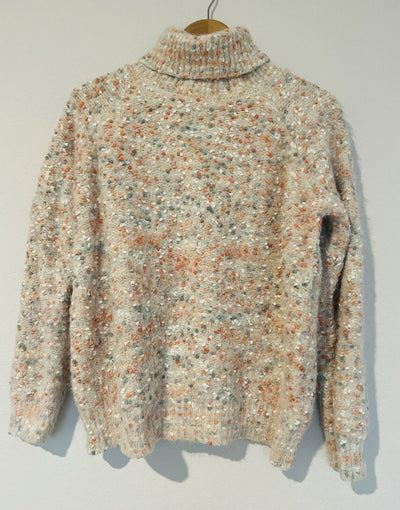 ADORA Chunky Pom Pom Sweater Sz L Pastel Pink Heavy Knit Turtleneck Boho