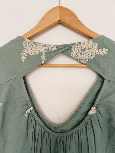 FREE PEOPLE Womens Dress Sage Green Crinkle Floral A Line Cut Out Boho